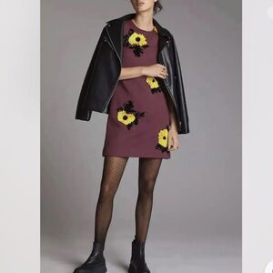 NWT Anthropologie Dhruv Kapoor Sequined Applique Shift Mini Dress Size Small‎